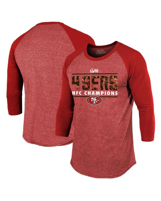 Majestic Threads San Francisco 49ers 2023 Nfc Champions Tri-Blend Raglan 3/4-Sleeve T-shirt