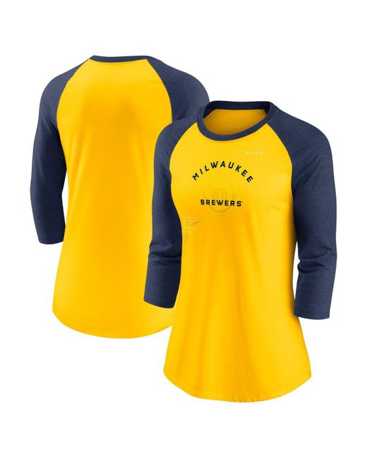 Nike Navy Milwaukee Brewers Next Up Tri-Blend Raglan 3/4-Sleeve T-shirt