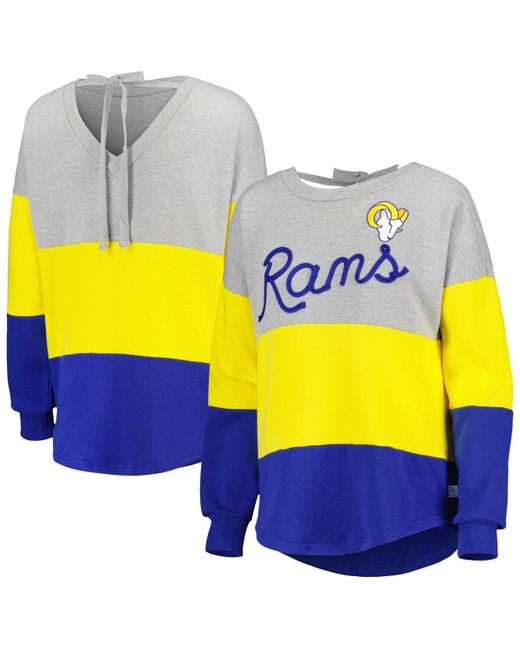 Touch Royal Los Angeles Rams Outfield Deep V-Back Pullover Sweatshirt