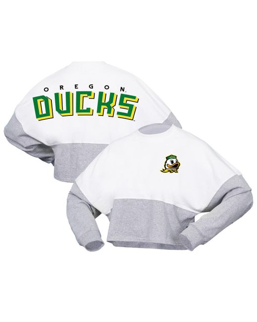 Spirit Jersey Oregon Ducks Heather Block Cropped Long Sleeve Jersey T-shirt