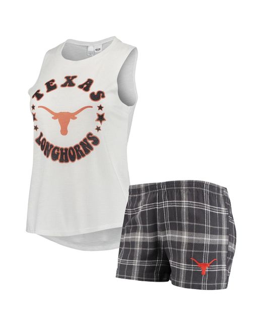 Concepts Sport White Texas Longhorns Ultimate Flannel Tank Top and Shorts Sleep Set