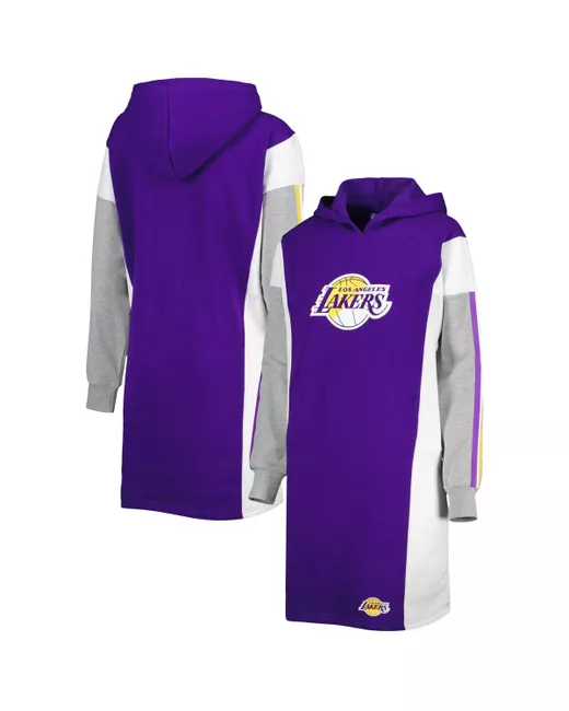 G-iii 4her By Carl Banks White Los Angeles Lakers Bootleg Long Sleeve Hoodie T-shirt Dress
