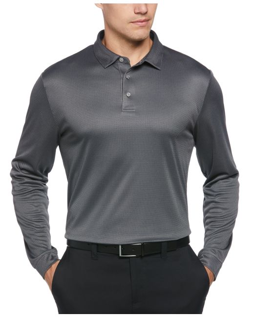 PGA Tour Mini Jacquard Long Sleeve Golf Polo Shirt