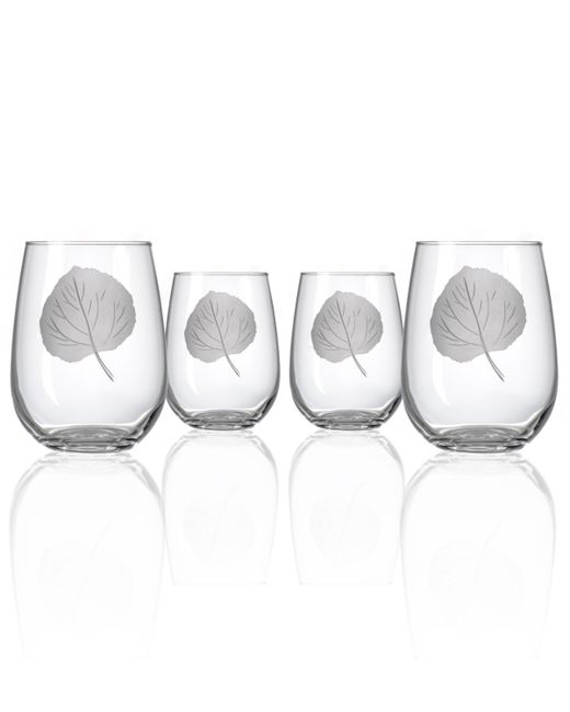 Rolf Glass Aspen Leaf Stemless Wine Tumbler 17Oz Set Of 4 Glasses