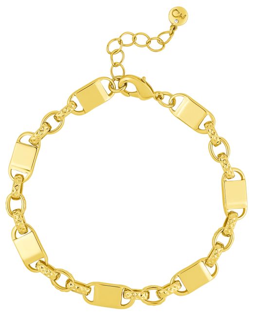 And Now This High Polished Square Link and Textured Chain Bracelet 18K Gold Plated Brass