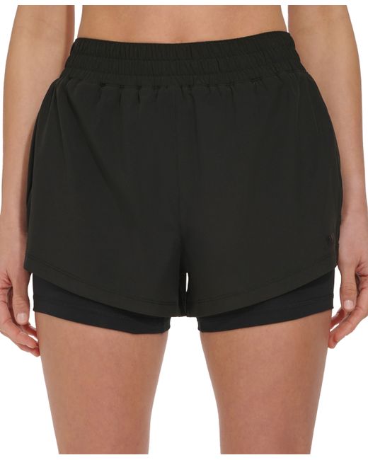 Dkny Sport Solid Double-Layer Training Shorts