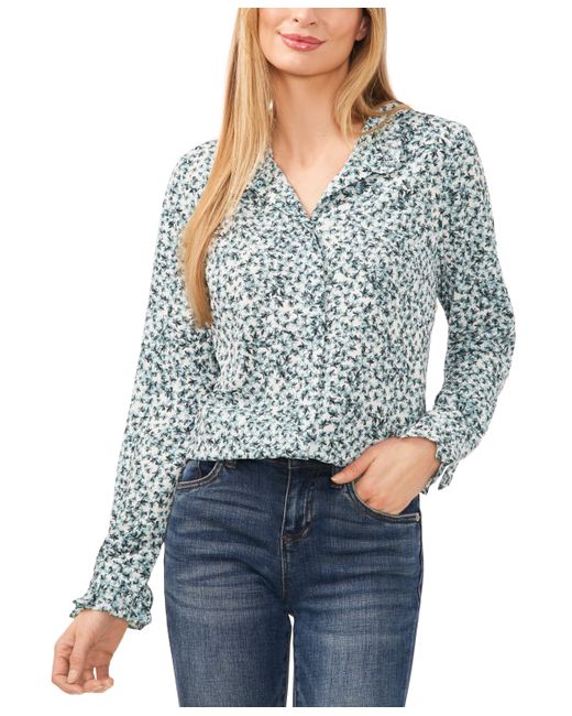 Cece Ruffled Button Front Long Sleeve Blouse