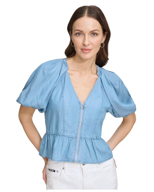 Dkny Zip-Front Puff-Sleeve Blouse