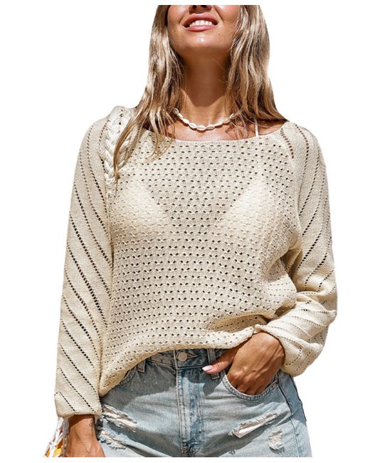 Cupshe Long Sleeve Cut-Out Cover-Up Top khaki