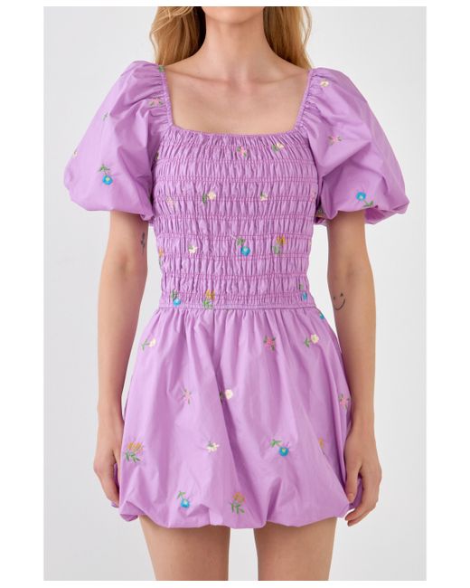 English Factory Floral Embroidery Smocked Dress with Balloon Detail