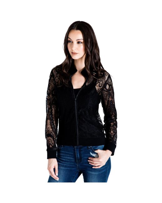Standards & Practices Peek-a-Boo Rib Neck Lace Bomber Jacket