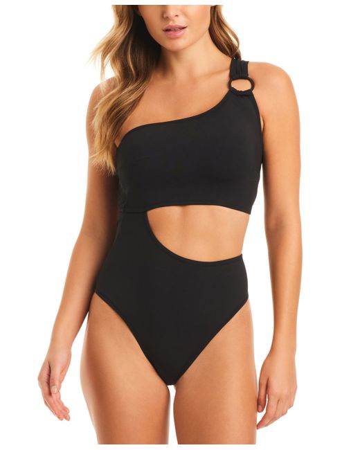 Jessica Simpson Waist-Cutout Asymmetrical One-Piece Swimsuit