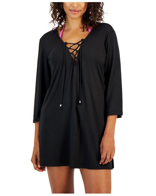 J Valdi Lace-Up Cover-Up Tunic Top