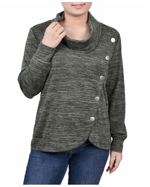 Ny Collection Missy Long Sleeve Overlapping Cowl Neck Top