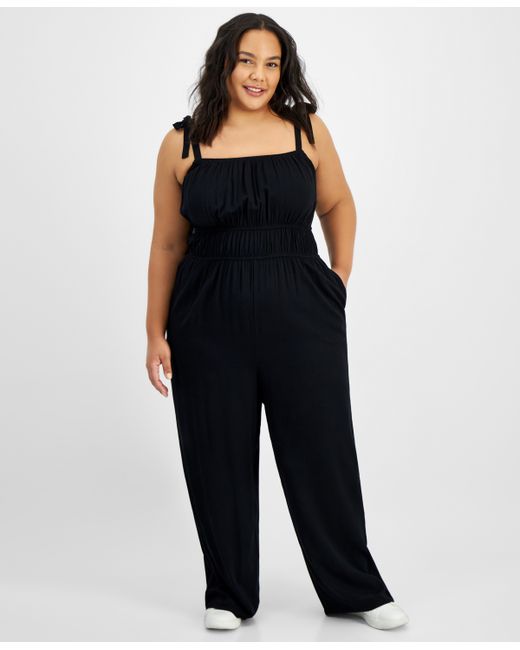 And Now This Trendy Plus Smocked Tie-Strap Jumpsuit Created for