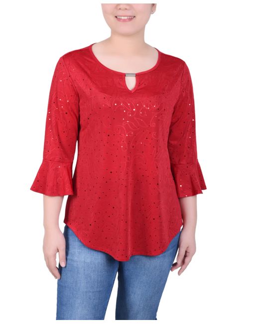 Ny Collection Petite 3/4 Bell Sleeve Top with Hardware