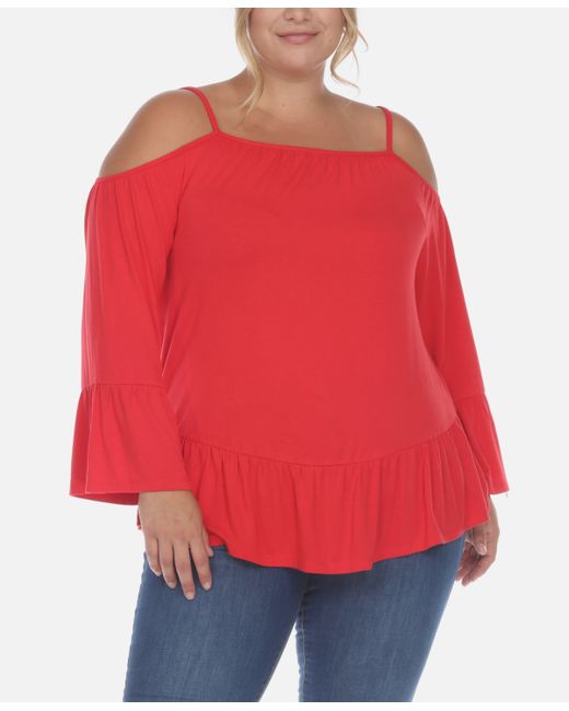 White Mark Plus Cold Shoulder Ruffle Sleeve Top