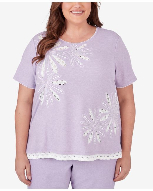 Alfred Dunner Plus Garden Party Flower Top with Lace Trim