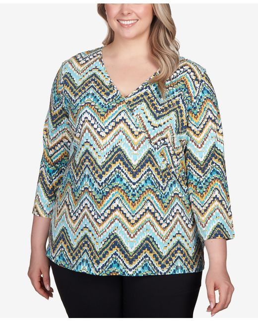 Hearts Of Palm Plus Teal The Show Printed 4 Sleeve Top