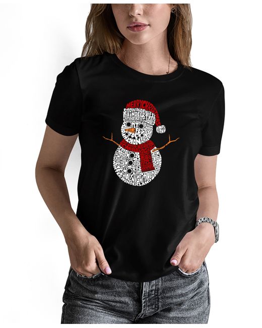 La Pop Art Christmas Snowman Word Art Short Sleeve T-shirt