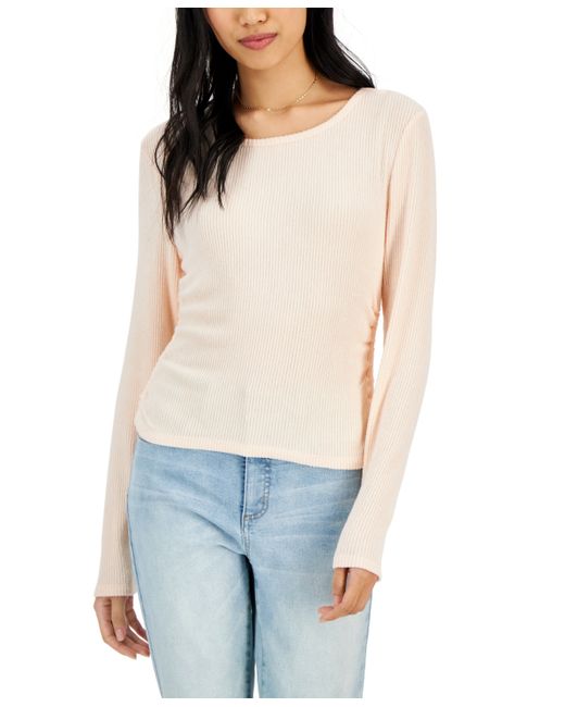 Hippie Rose Juniors Soft Ribbed Side-Ruched Long-Sleeve Top