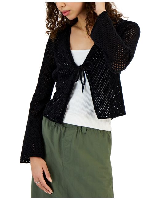 Hooked Up By Iot Juniors Pointelle Tie-Front Cardigan
