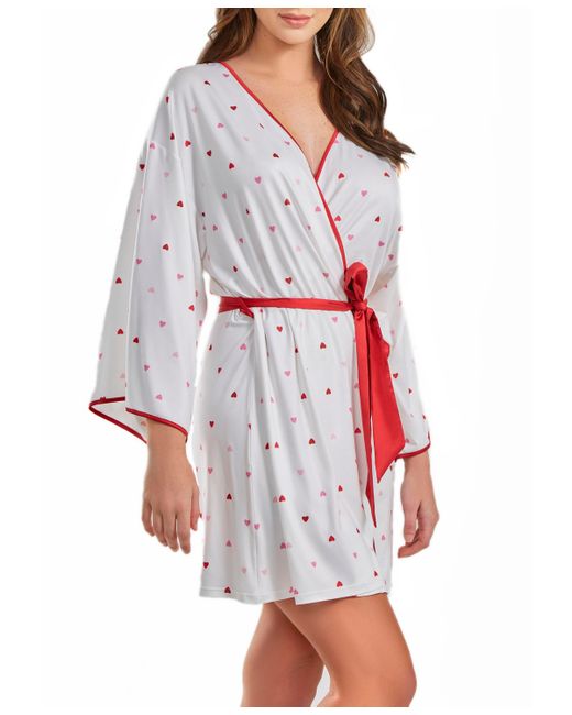 iCollection Kyley Heart Print Robe with Contrast Self Tie Sash and Trim