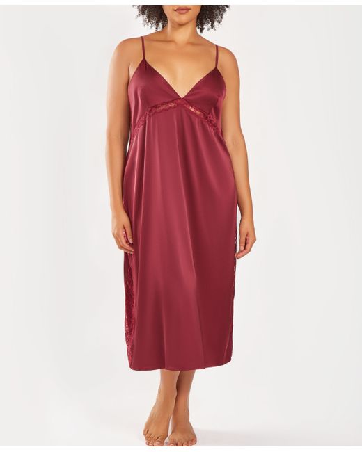 iCollection Plus Silky Open Back Nightgown with Lace Trims