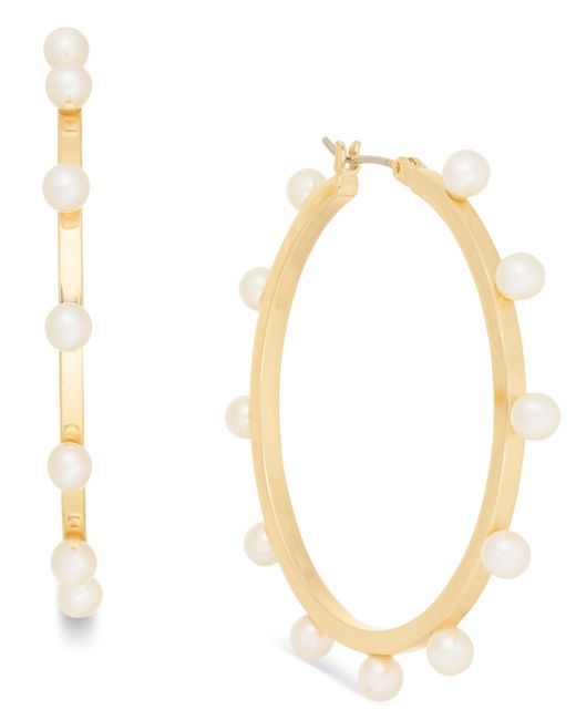 On 34th Imitation-Pearl Hoop Earrings Created for