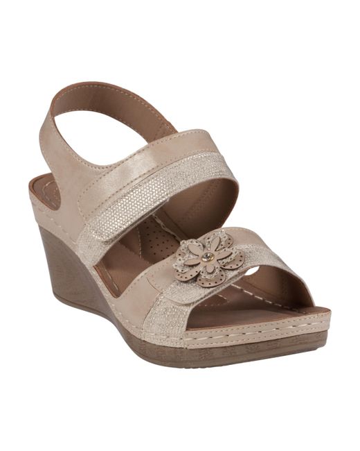 GC Shoes Stay-Put Double Band Flower Wedge Sandals