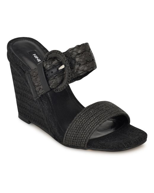 Nine West Novalie Slip-On Square Toe Wedge Sandals