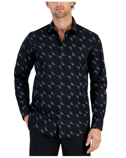 Alfani Dot Wave Print Long-Sleeve Button-Up Shirt Created for