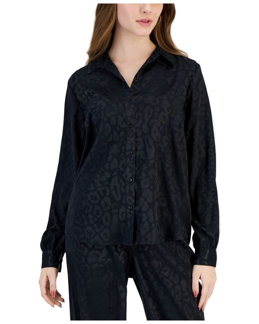 Jm Collection Petite Jacquard Animal Print Button Front Satin Shirt Created for