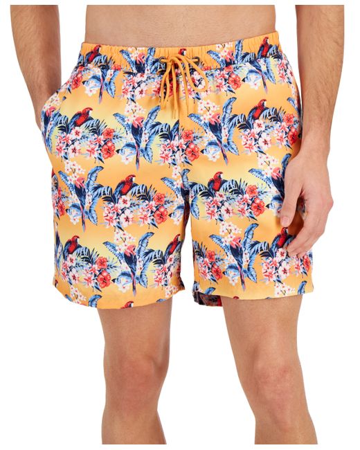 Club Room Bird Tropical Floral-Print Quick-Dry 7 Swim Trunks Created for