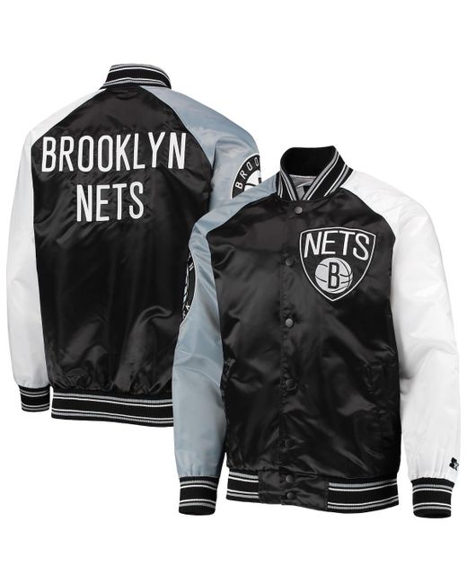 Starter Gray Brooklyn Nets Reliever Varsity Satin Raglan Full-Snap Jacket