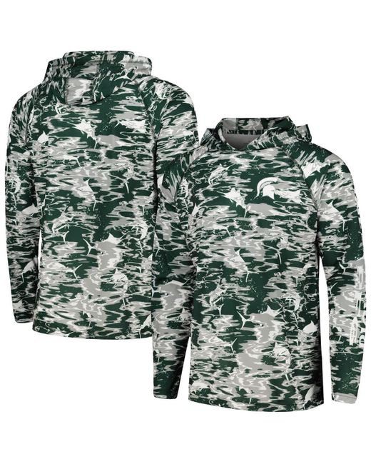 Columbia Michigan State Spartans Pfg Terminal Tackle Omni-Shade Rippled Long Sleeve Hooded T-shirt