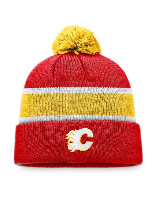 Fanatics Yellow Calgary Flames Breakaway Cuffed Knit Hat with Pom