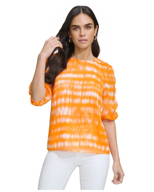 Calvin Klein Printed Ruched-Sleeve Textured Top