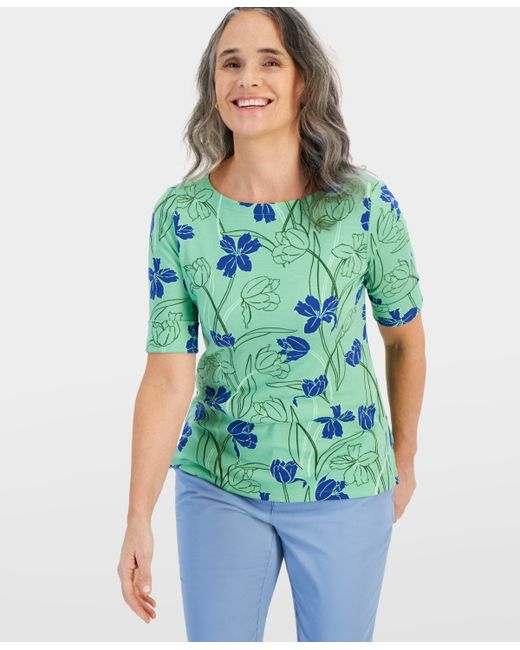 Style & Co Printed Boat-Neck Elbow-Sleeve Top Created for