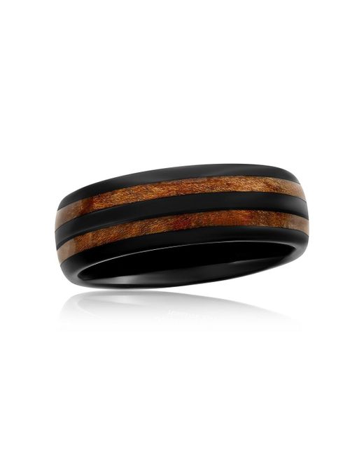 Metallo Genuine Wood Inlay Ring