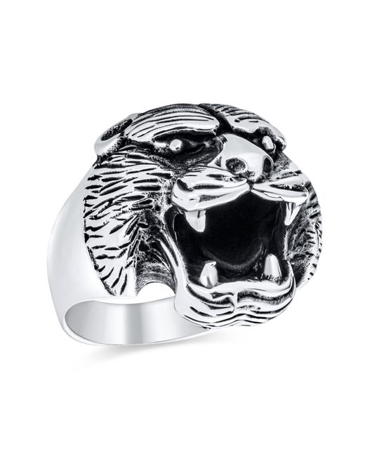 Bling Jewelry Hunter Animal Norse Viking Warrior Statement Signet Fierce Roaring 3D Big Bear Head Ring For Oxidized 925 Sterling