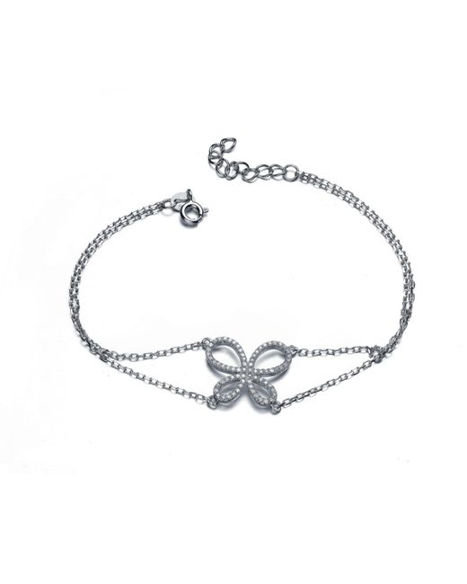 Genevive Sterling White Gold Plated With Cubic Zirconia Butterfly Design Bracelet