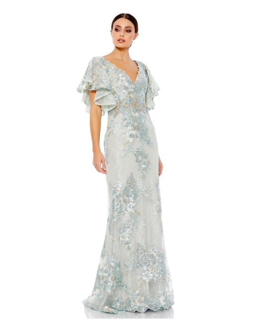 Mac Duggal Bell Sleeve Embellished Gown