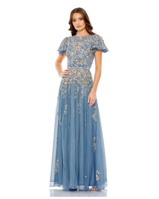 Mac Duggal Embellished Butterfly Sleeve High Neck Gown