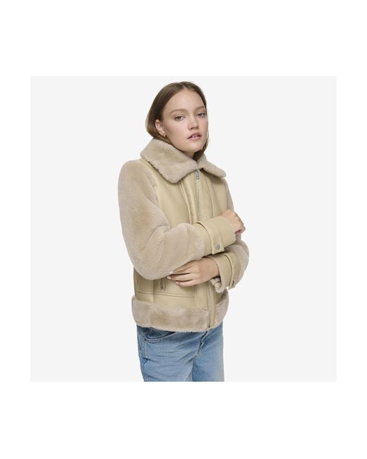 Andrew Marc Vellica Pebbled Faux Shearling Moto Jacket