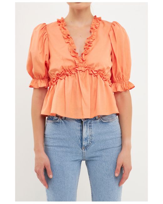 Endless Rose Ruffle Detail Top with Puff Sleeves