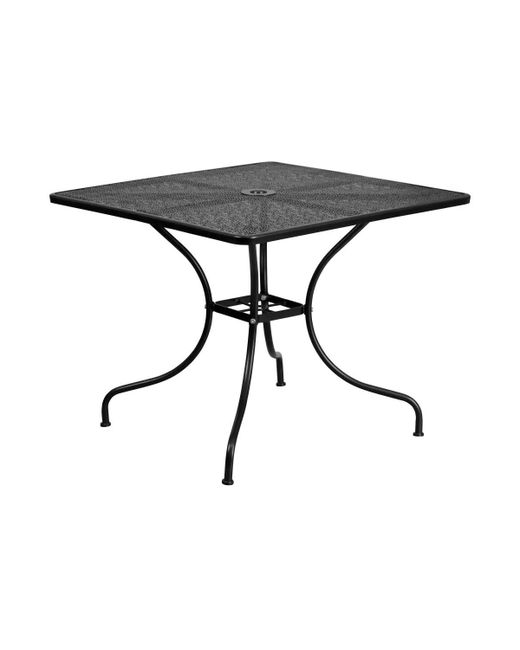 Emma+oliver Commercial Grade 35.5 Square Colorful Metal Garden Patio Table With Umbrella Hole