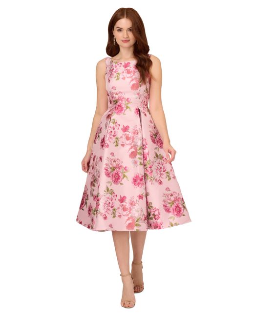 Adrianna Papell Boat-Neck Floral Jacquard Dress