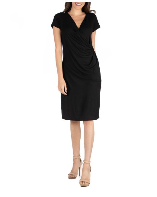 24seven Comfort Apparel Faux Wrap over Dress with Cap Sleeves