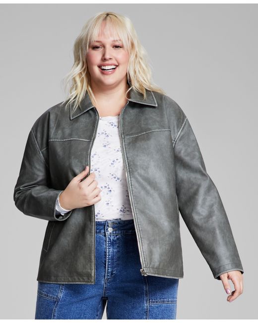 And Now This Trendy Plus Faux-Leather Zip-Front Jacket